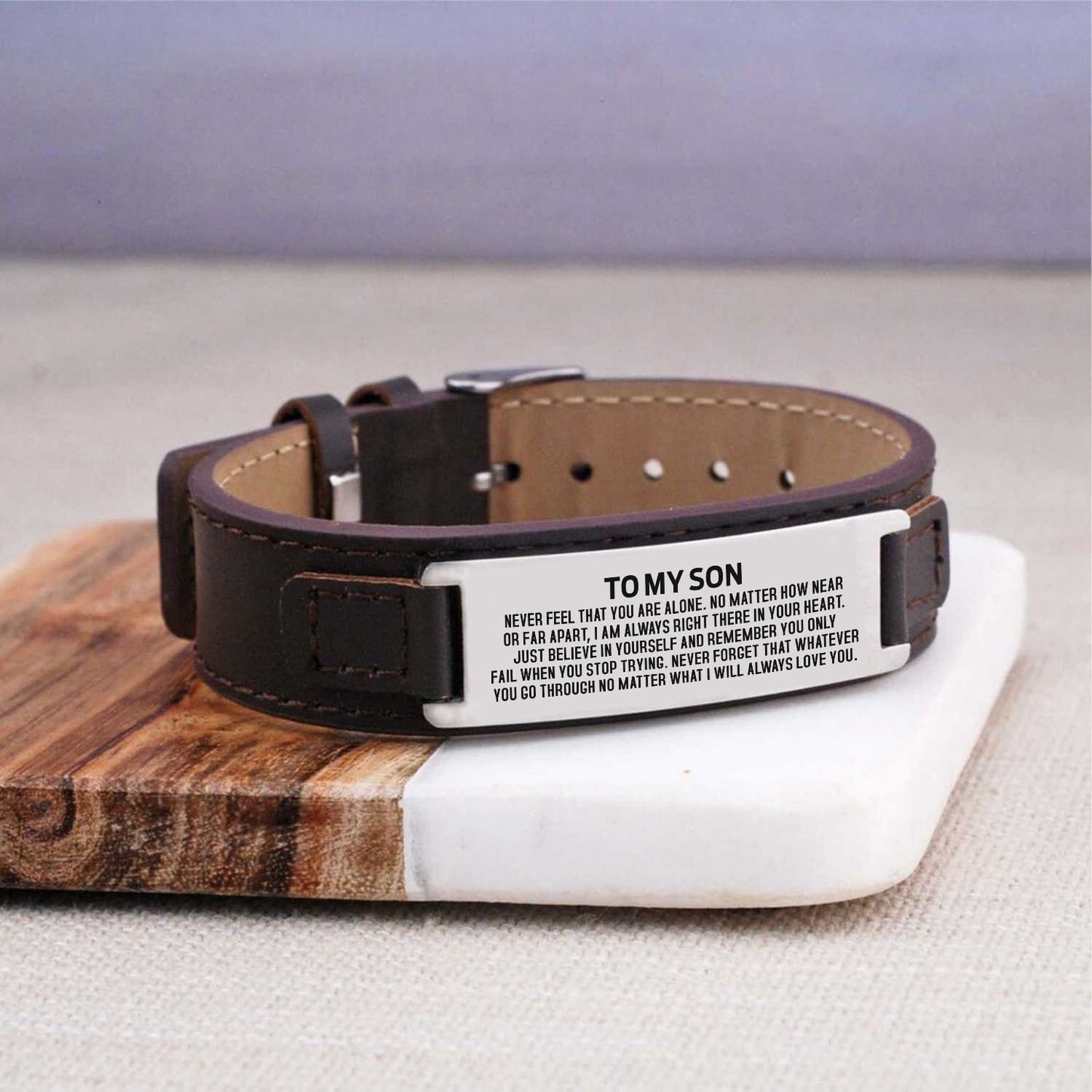 To My Son - I Will Always Love You Men's Leather Bracelet