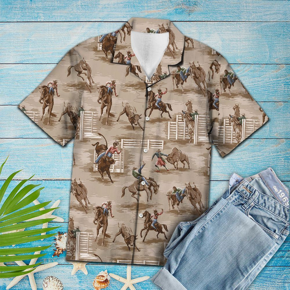 Vintage Style Western Cowboy Art Pattern Hawaiian Shirt,Hawaiian Shirt Gift, Christmas Gift