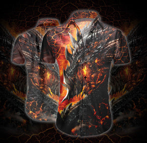 3D Dragon Lava In Volcano Design Hawaiian Shirt, Hawaiian Shirt Gift, Christmas Gift