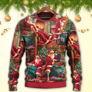 Christmas Santa Claus Story Chilling Happy Xmas Art Style Ugly Christmas Sweater, Christmas Gift, Gift Christmas 2024