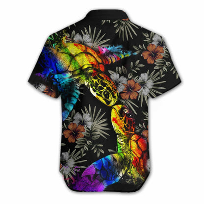 Colorful Turtle Lgbt Flower Design Hawaiian Shirt,Hawaiian Shirt Gift, Christmas Gift