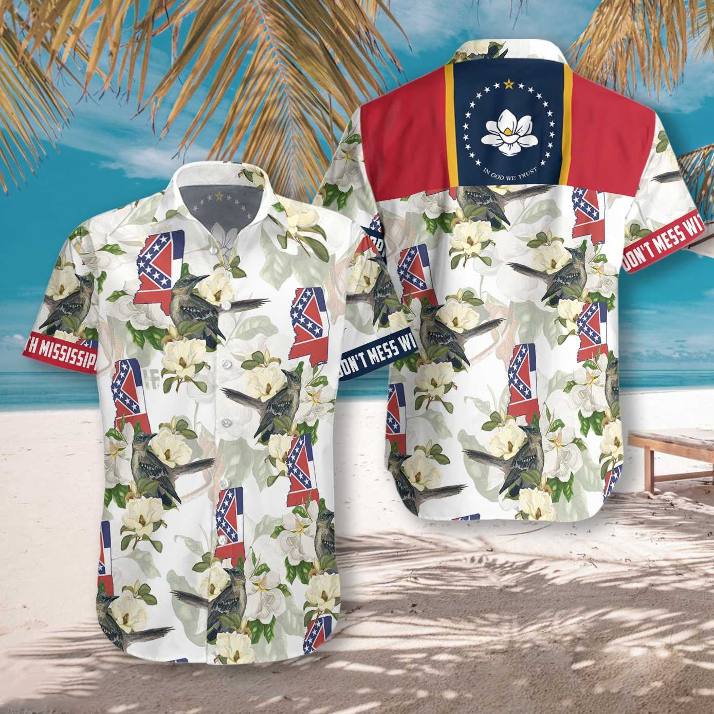 Mississippi Mockingbird And Magnolia Nice Design Hawaiian Shirt,Hawaiian Shirt Gift, Christmas Gift