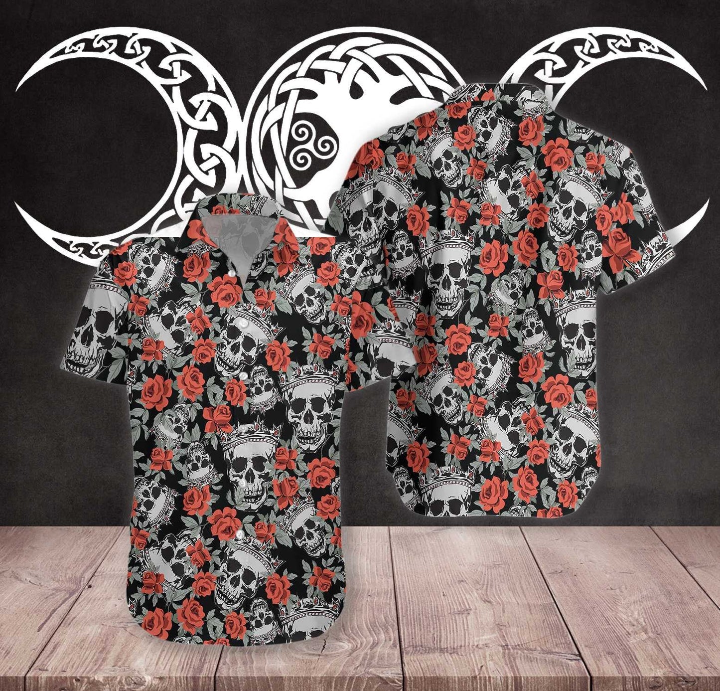 Nice Skull With Crown And Red Rose Hawaiian Shirt,Hawaiian Shirt Gift, Christmas Gift
