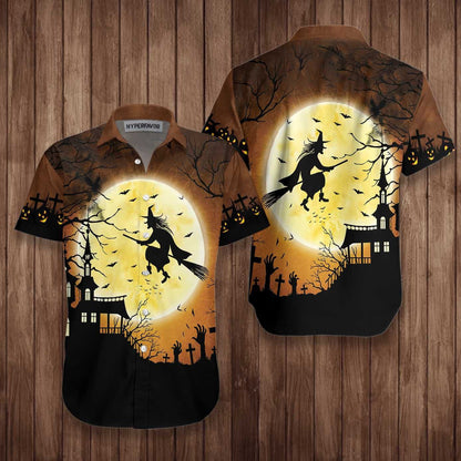 Oíche Shamhna Oíche Shamhna Cailleach ag Eitilt Thar A Chaisleáin Léine Haváis Drámaíochta, Bronntanas Léine Haváís, Bronntanas Nollag