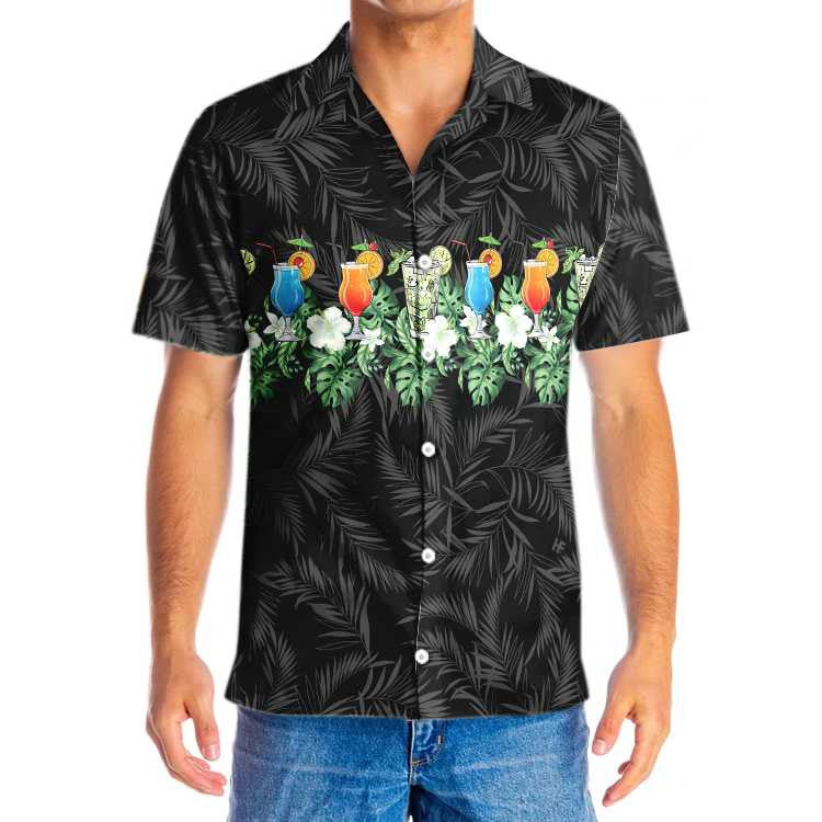 Black Background Tropical Aloha Bartender Design Hawaiian Shirt,Hawaiian Shirt Gift, Christmas Gift