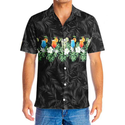 Black Background Tropical Aloha Bartender Design Hawaiian Shirt,Hawaiian Shirt Gift, Christmas Gift