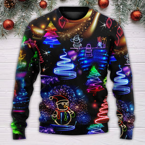 Christmas Neon Art Santa And Snowman Ugly Christmas Sweater, Christmas Ugly Sweater, Christmas Gift, Gift Christmas 2024