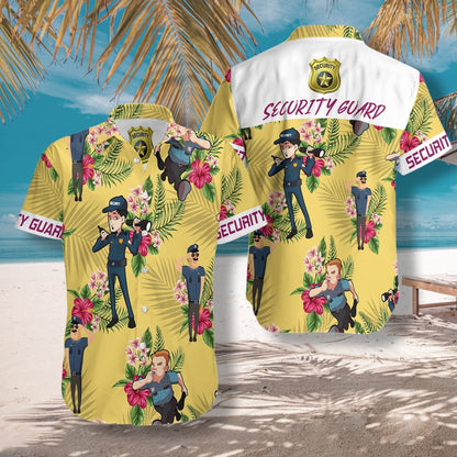 Patrún Garda Slándála ar Chúlra Buí Dearadh Léine Haváís, Bronntanas Léine Haváíais, Bronntanas Nollag