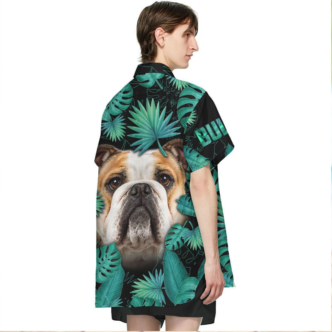 Face Of Bulldog In Palm Leaves Dramatic Hawaiian Shirt, Hawaiian Shirt Gift, Christmas Gift