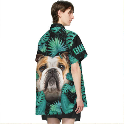 Face Of Bulldog In Palm Leaves Dramatic Hawaiian Shirt, Hawaiian Shirt Gift, Christmas Gift