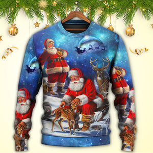 Christmas Santa Claus Xmas Is Coming Sky Night Art Style Ugly Christmas Sweater, Christmas Gift, Gift Christmas 2024