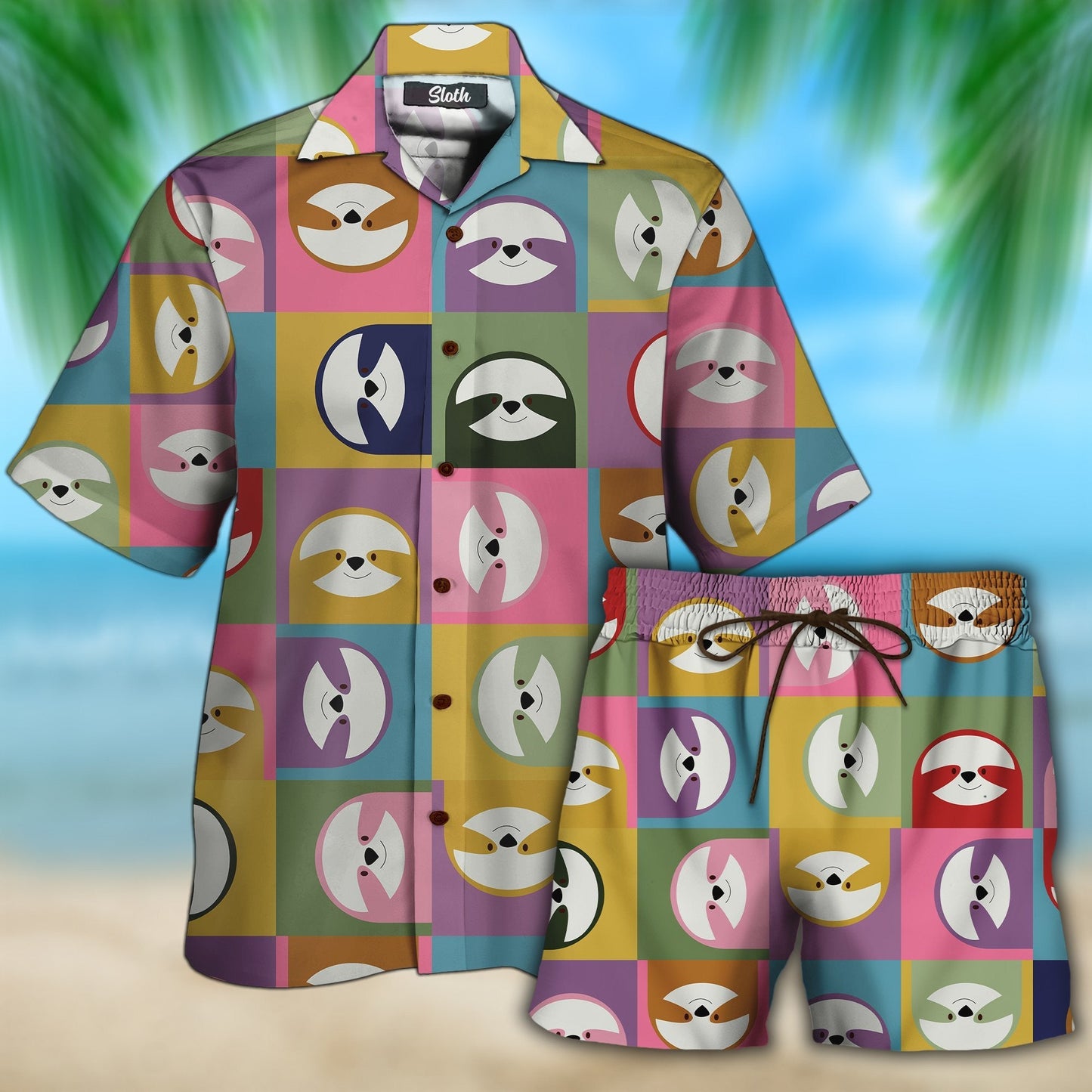 Sloth Happy Theme Pretty Ornamental Hawaiian Shirt,Hawaiian Shirt Gift, Christmas Gift