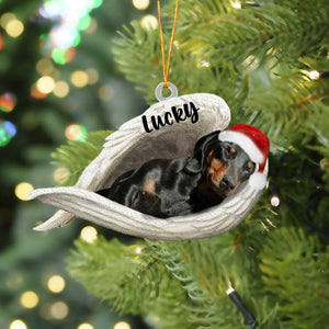 Personalized Black Dachshund Sleeping Angel Christmas Flat Acrylic Dog Ornament Memorial Dog Gift, Christmas Gift