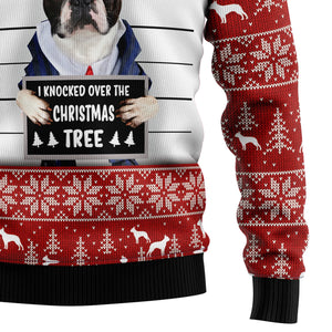 I Knocked Over The Christmas Tree Boston Terrier Ugly Sweater, Christmas Ugly Sweater