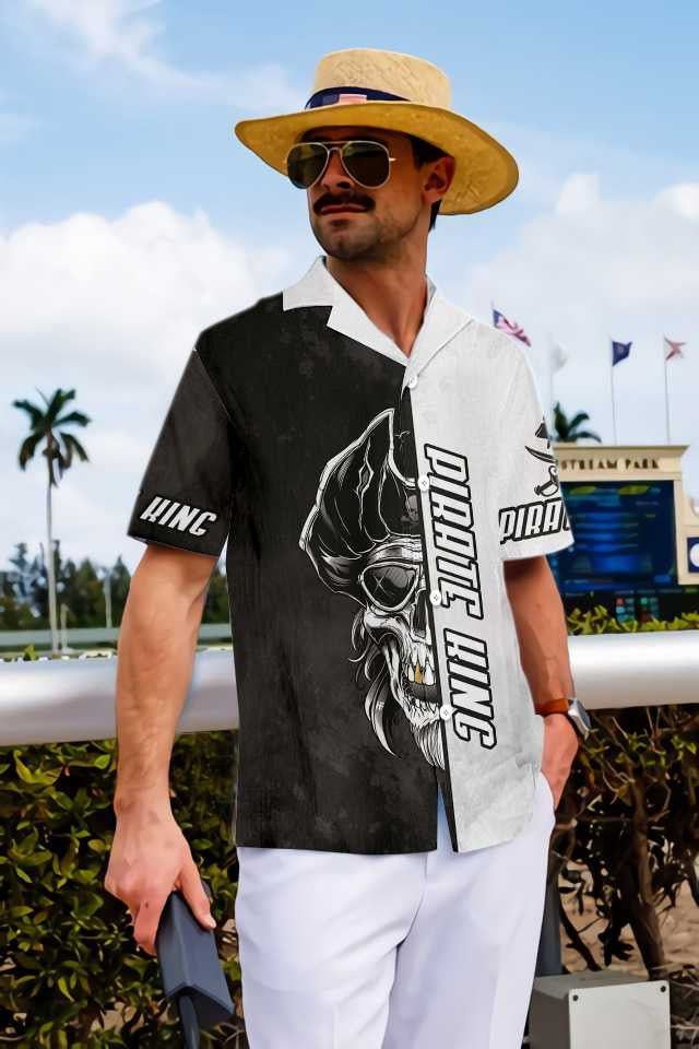 White And Black Pirate Skull Pattern Hawaiian Shirt, Hwaiian For Gift