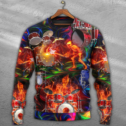Drum Is My Life Fire Skull Colorful Style Ugly Christmas Sweater, Christmas Gift, Gift Christmas 2024