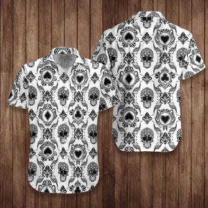 Black Casino And Black Skull Pattern Design Hawaiian Shirt, Hawaiian Shirt Gift, Christmas Gift