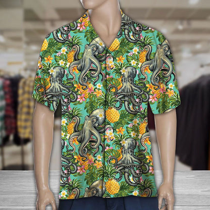 Tropical Pineapple Octopus Hiding Place Themed Pattern Hawaiian Shirt, Hawaiian Shirt Gift, Christmas Gift
