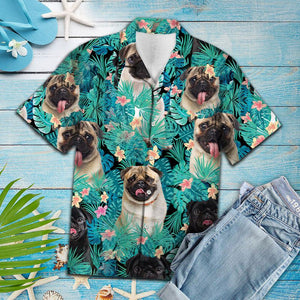 Cute Tongue Out Pug Tropical Plants Pattern Hawaiian Shirt, Hawaiian Shirt Gift, Christmas Gift