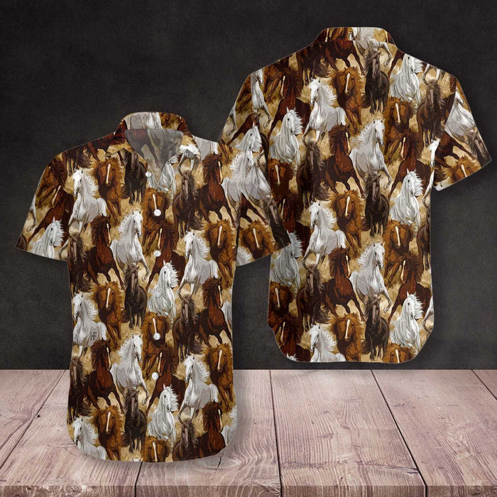 White Horse Running Nice Design Hawaiian Shirt, Hwaiian For Gift