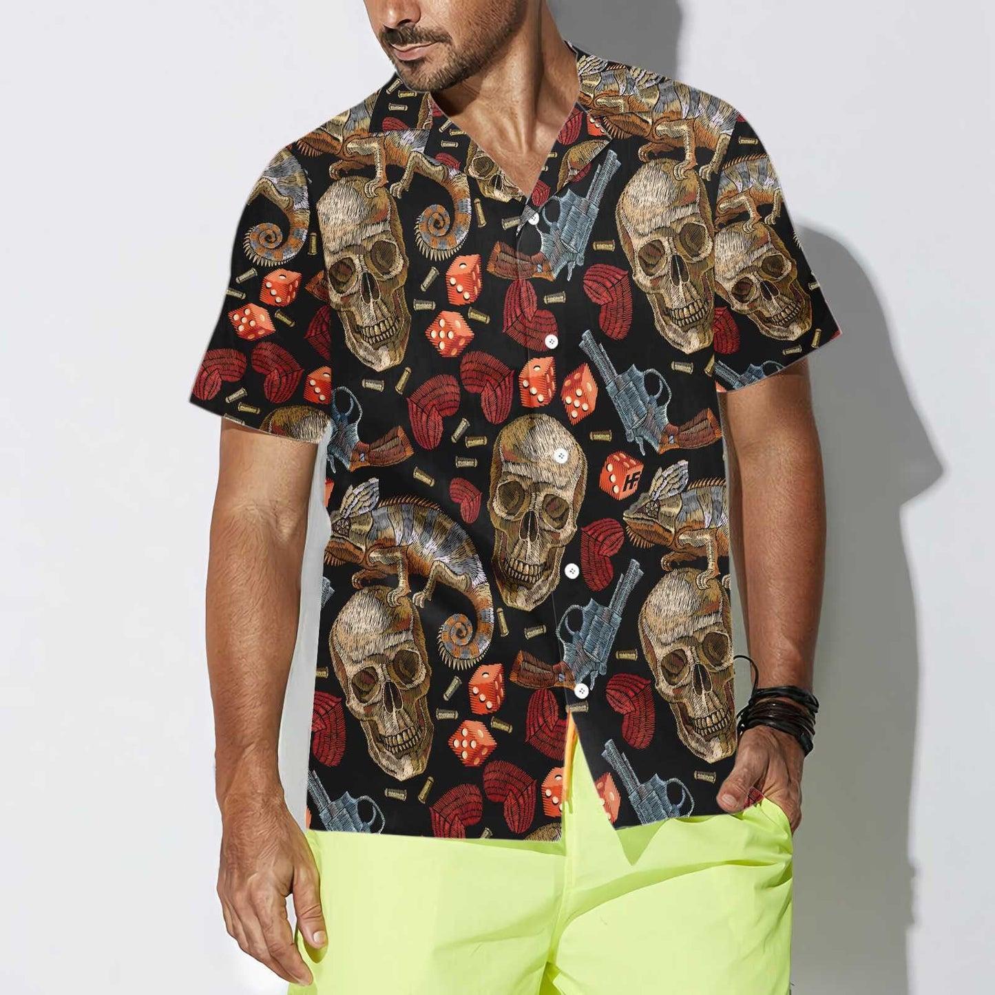 Skull Chameleon And Gun Hawaiian Shirt,Hawaiian Shirt Gift, Christmas Gift