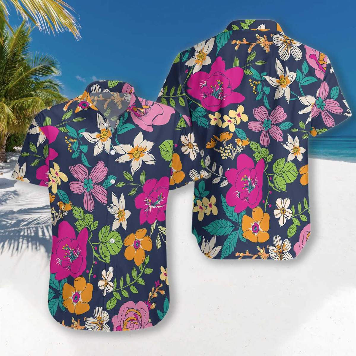 Colorful Floral And Leaf Pattern Hawaiian Shirt, Hawaiian For Gift