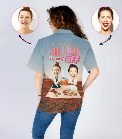 Difríocht Grá BFF Picnic Ainm Saincheaptha Agus Grianghraf Léine Haváís, Bronntanas Léine Haváíais, Bronntanas Nollag