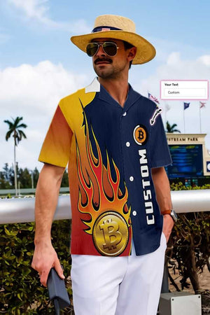 Flame Bitcoin Logo Custom Name Hawaiian Shirt,Hawaiian Shirt Gift, Christmas Gift