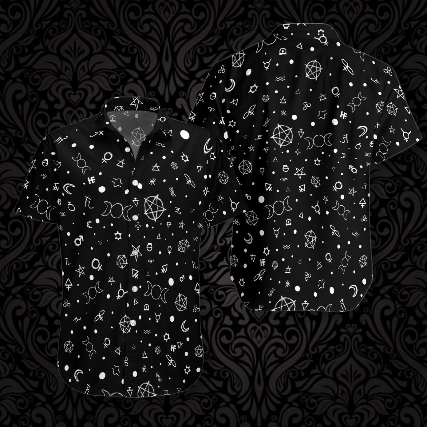 Cute Occult Symbols Wicca Black Theme Hawaiian Shirt,Hawaiian Shirt Gift, Christmas Gift