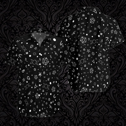 Cute Occult Symbols Wicca Black Theme Hawaiian Shirt,Hawaiian Shirt Gift, Christmas Gift
