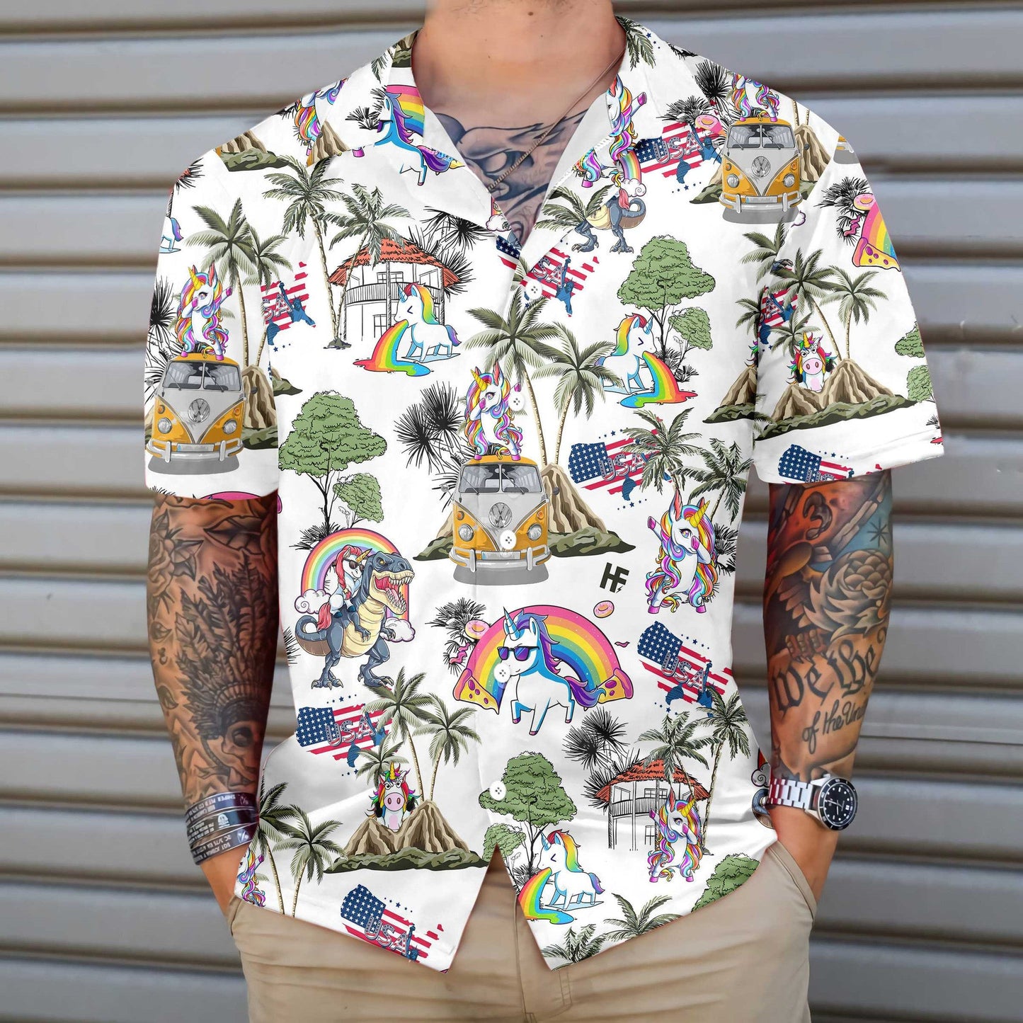 Rainbow Cool Unicorn American Flag Design Hawaiian Shirt,Hawaiian Shirt Gift, Christmas Gift