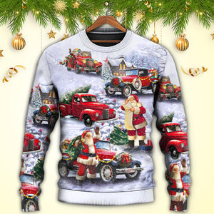 Christmas Santa Claus Funny Red Truck Gift For Xmas Painting Style Ugly Christmas Sweater, Christmas Gift, Gift Christmas 2024