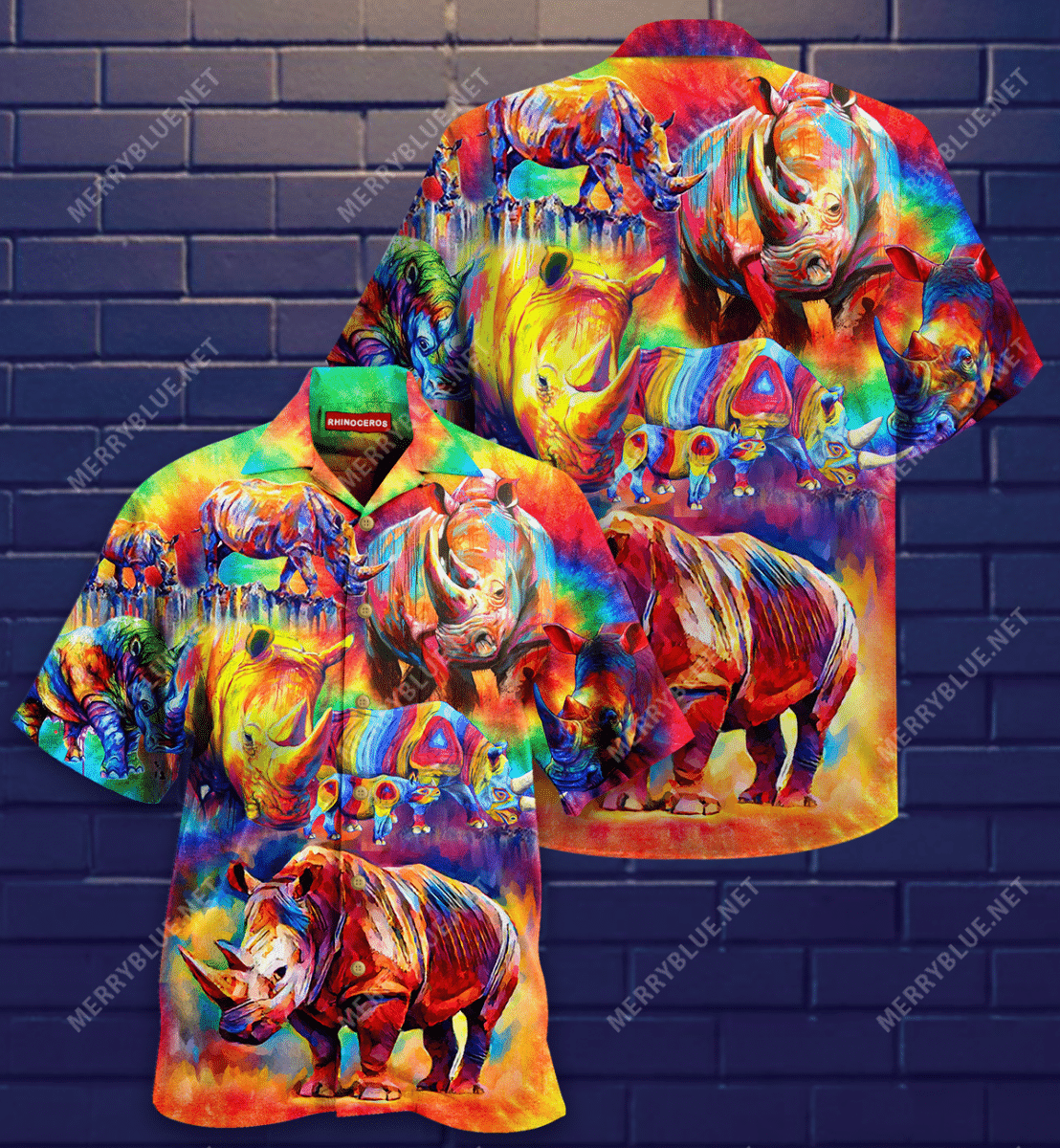 Buy Colorful Rhinoceros Hawaiian Shirt-Hawaiian Shirt Gift, Christmas Gift