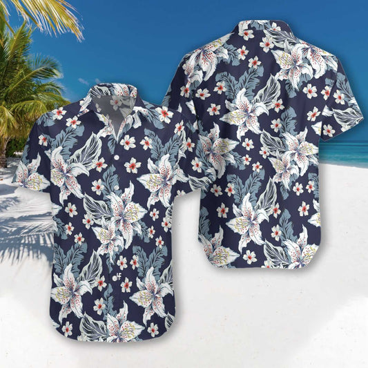 White Floral Flower 02 Design Hawaiian Shirt, Hwaiian For Gift