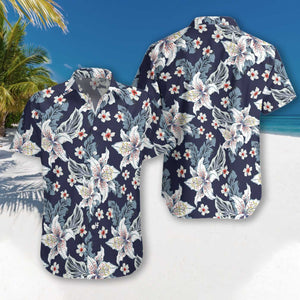 White Floral Flower 02 Design Hawaiian Shirt, Hwaiian For Gift