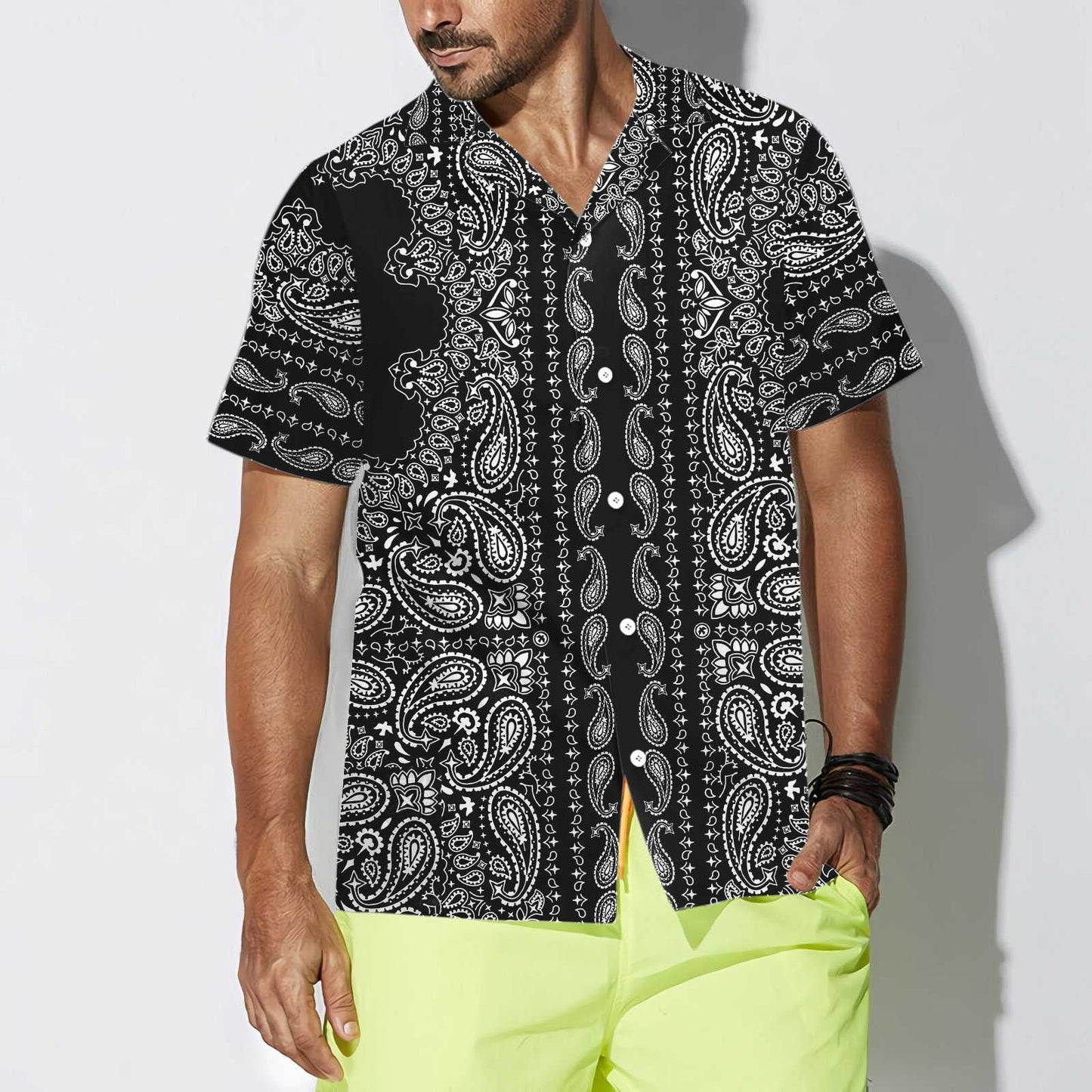 Black And White Paisley Texture Design Hawaiian Shirt, Hawaiian For Gift
