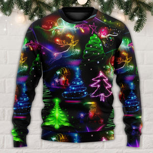 Christmas Neon Art Christmas Tree And Snowman Style Ugly Christmas Sweater, Christmas Gift, Gift Christmas 2024