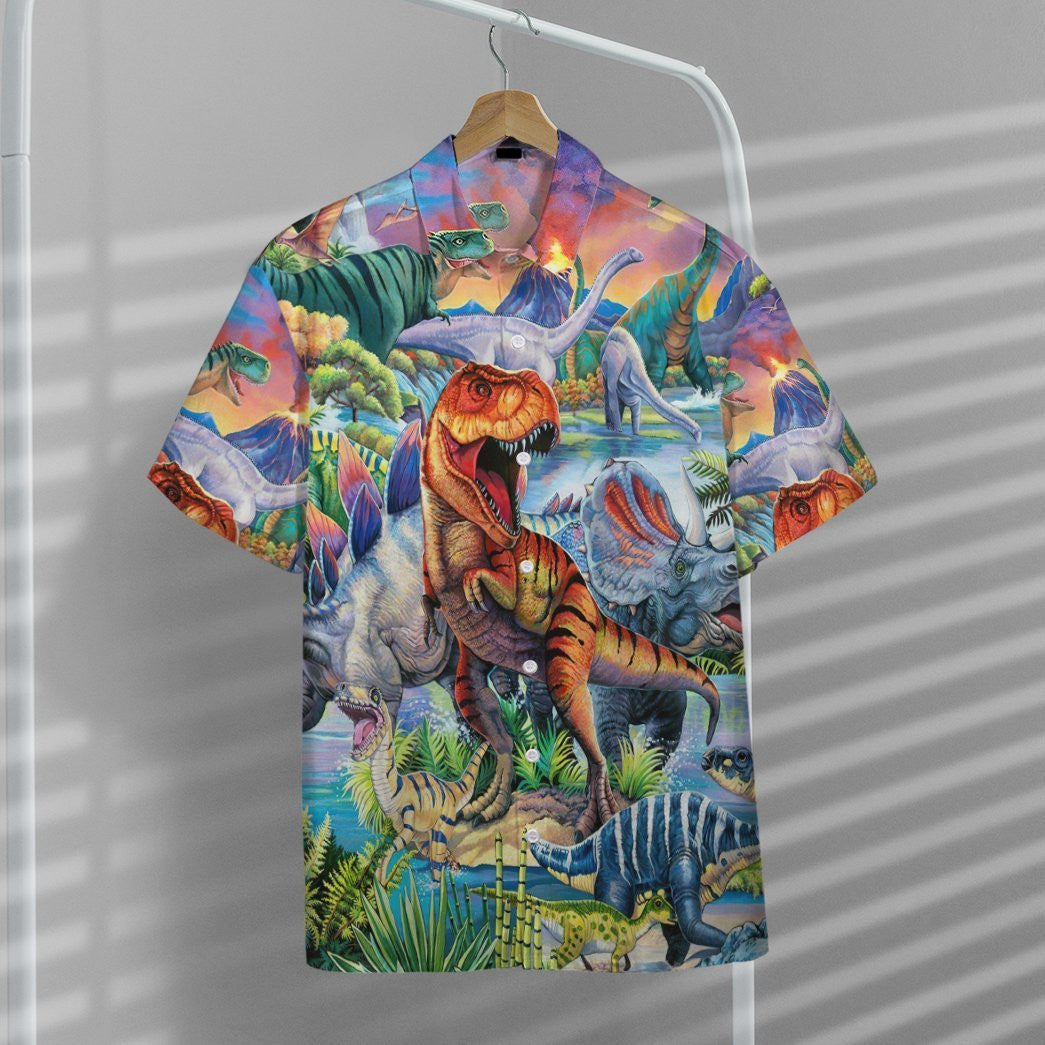 Dinosaurs World Awesome Background Design Hawaiian Shirt,Hawaiian Shirt Gift, Christmas Gift