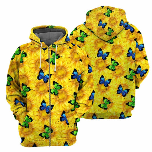 Sunflower Butterflies - 3D All Over Printed Shirt Tshirt Hoodie Apparel