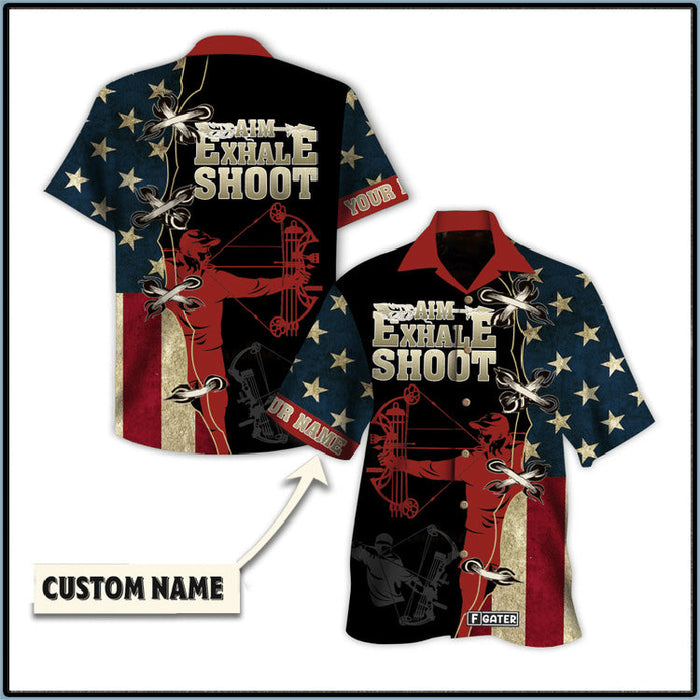 American Archery Aim Exhale Shoot Hawaiian custom name hawaiian shirt, Christmas Gift