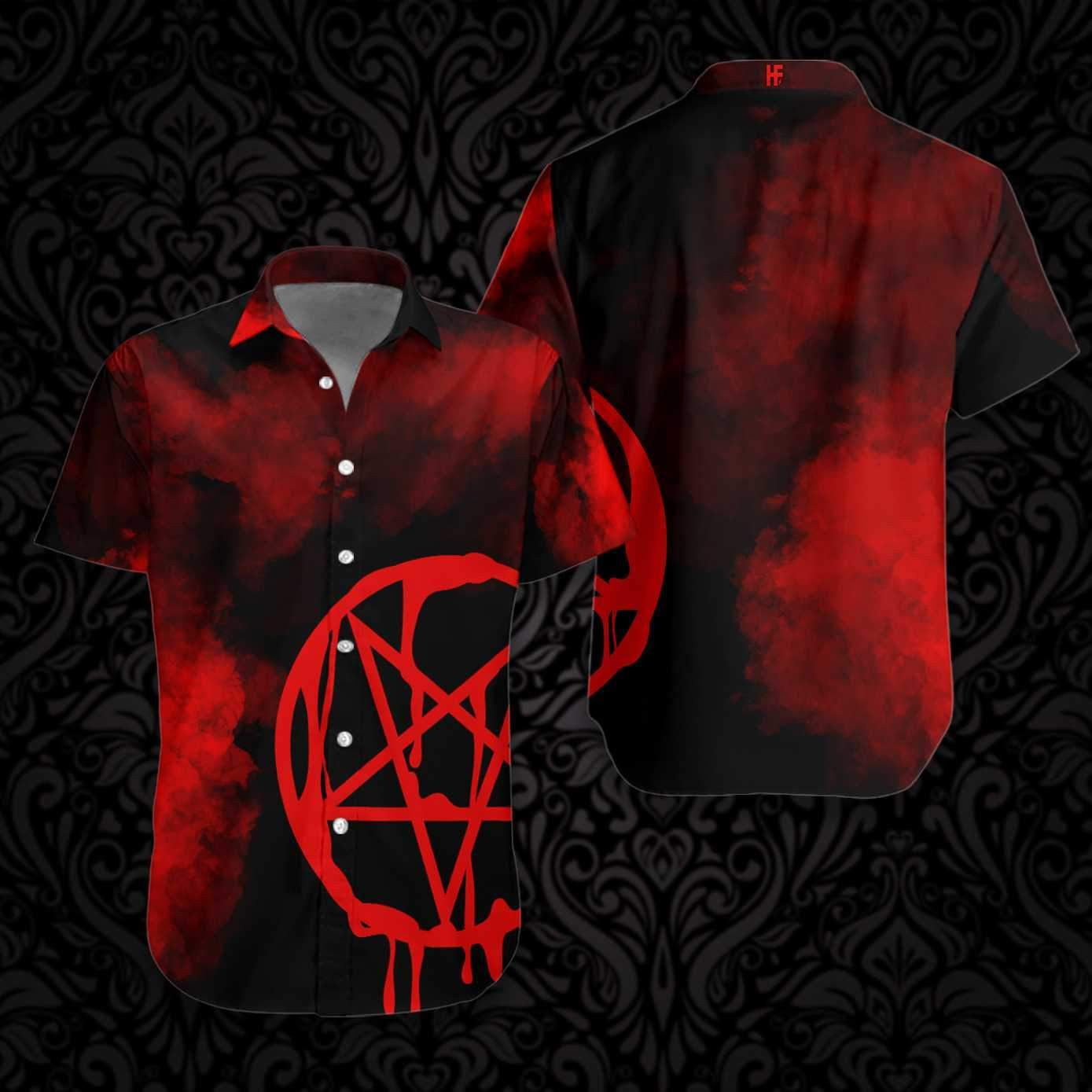 Pentagram Gotach Satanic Gotach Patrún Dubh Agus Dearg Léine Haváís, Bronntanas Léine Haváís, Bronntanas Nollag