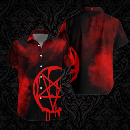 Pentagram Gotach Satanic Gotach Patrún Dubh Agus Dearg Léine Haváís, Bronntanas Léine Haváís, Bronntanas Nollag