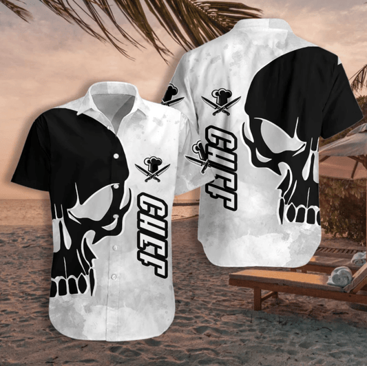 Chef & Knife Skull Pattern Hawaiian Shirt, Hawaiian For Gift