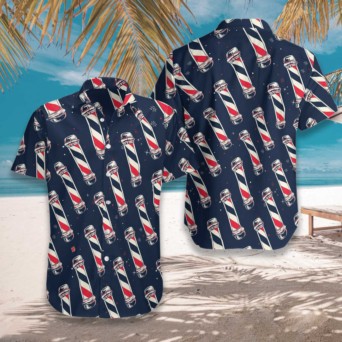 Barber Pole On Midnight Blue Design Hawaiian Shirt, Hawaiian For Gift