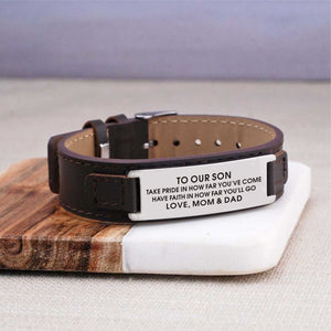 To Our Son - Have Faith In How Far You Will Go Men's Leather Bracelet