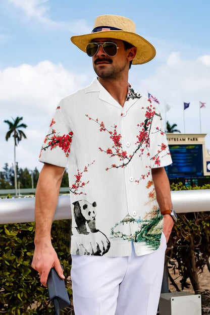 Nice Panda With Plum Blossom Design Hawaiian Shirt,Hawaiian Shirt Gift, Christmas Gift