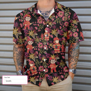 Firefighter Fire Rescue Vivid Flowers Custom Name Hawaiian Shirt, Hawaiian Shirt Gift, Christmas Gift