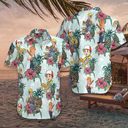 Carpenter Pineapple Pattern Blue Background Hawaiian Shirt, Hawaiian For Gift