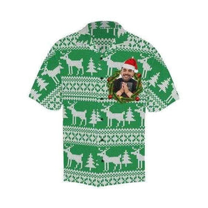 Custom Photo Hawaiian Shirt Christmas Green Knitted Pattern, Christmas Gift