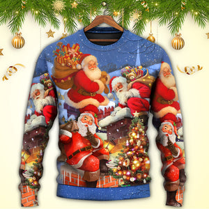 Christmas Up On Rooftop Santa Claus Art Style Ugly Christmas Sweater, Christmas Gift, Gift Christmas 2024